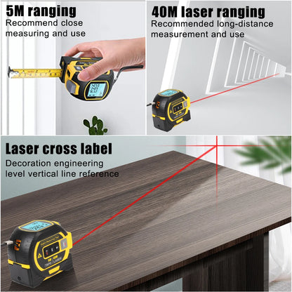 Ruban à mesurer laser infrarouge, mesure de distance, règle d'énergie intelligente, haute précision, 40 m, 60m, 3 en 1