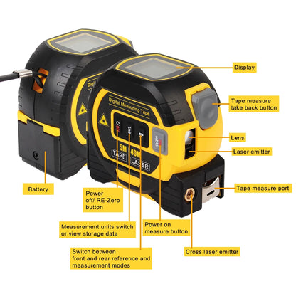 Ruban à mesurer laser infrarouge, mesure de distance, règle d'énergie intelligente, haute précision, 40 m, 60m, 3 en 1