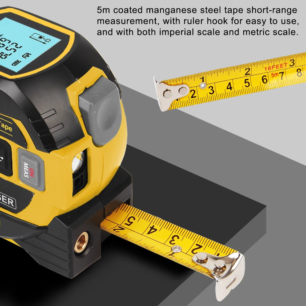 Ruban à mesurer laser infrarouge, mesure de distance, règle d'énergie intelligente, haute précision, 40 m, 60m, 3 en 1